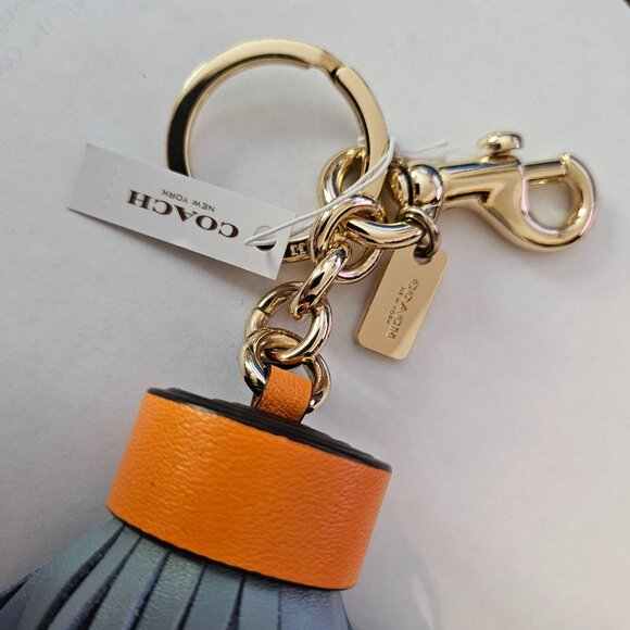 COACH LEATHER TASSEL KEY FOB KEYRING KEYCHAIN BLUE - Picture 2 of 3